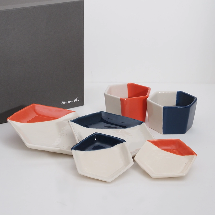 「六角皿3点ペアセット」六角豆皿 + マルチカップ + 取皿セット / true colors line